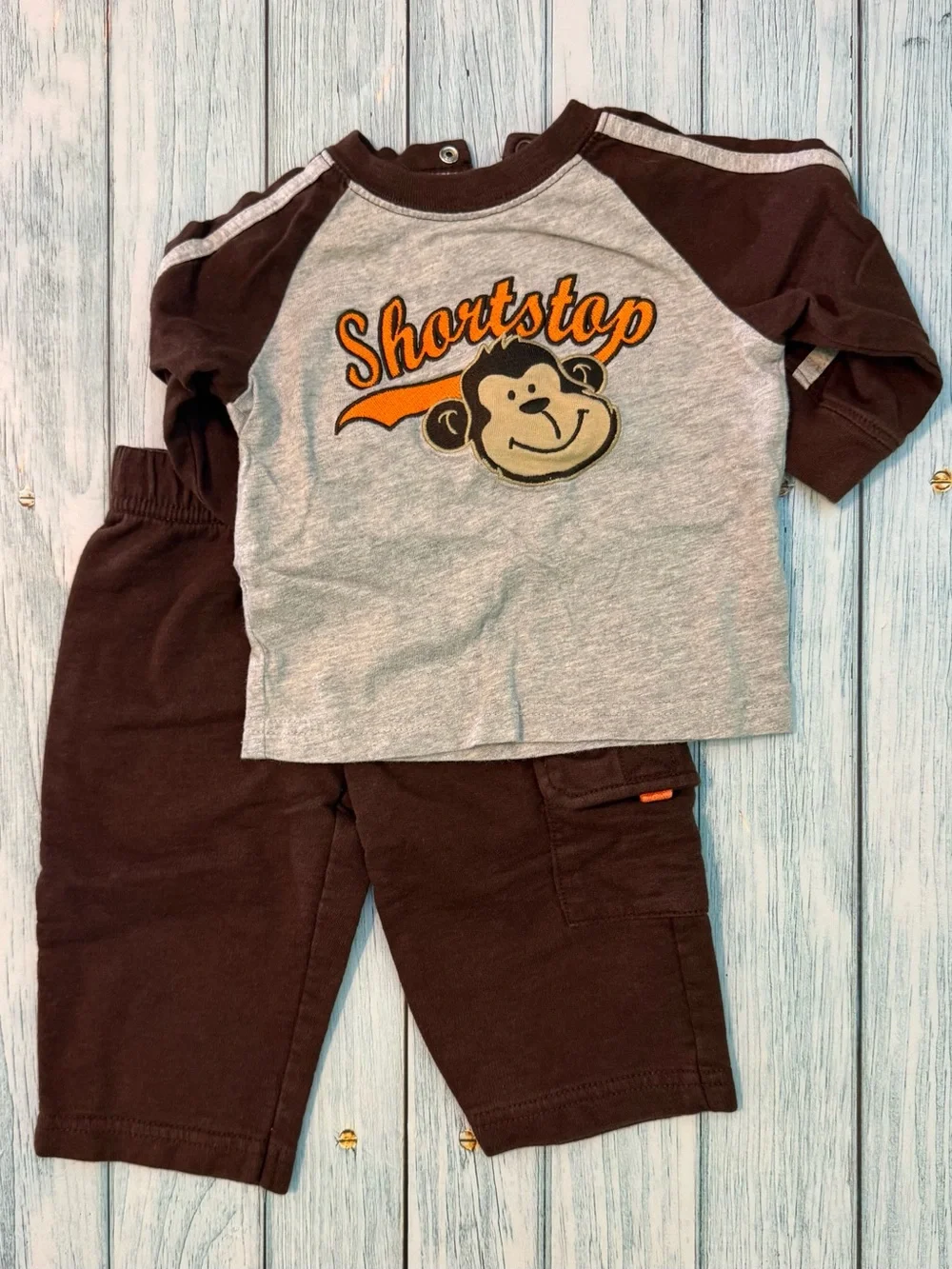 Carter's Gray & Brown Raglan Long Sleeve T-Shirt and Pants Set